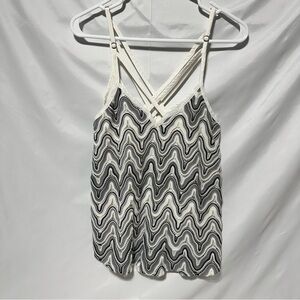 Forum Chic Black & White Wave Print Camisole | S | Multi-Strap Crisscross